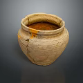 Traditional Handcrafted Ceramic Sculpture Featuring Textured Surface Crackled Design And Orange Accents