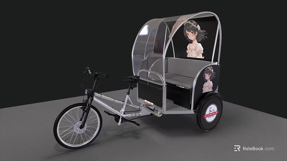 Modern Three Wheeled Bike With Transparent Canopy And Female Figure Decoration 3d model 