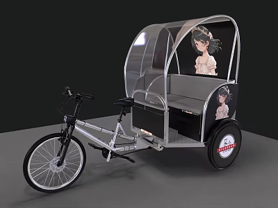 Modern Three Wheeled Bike With Transparent Canopy And Female Figure Decoration 3d model