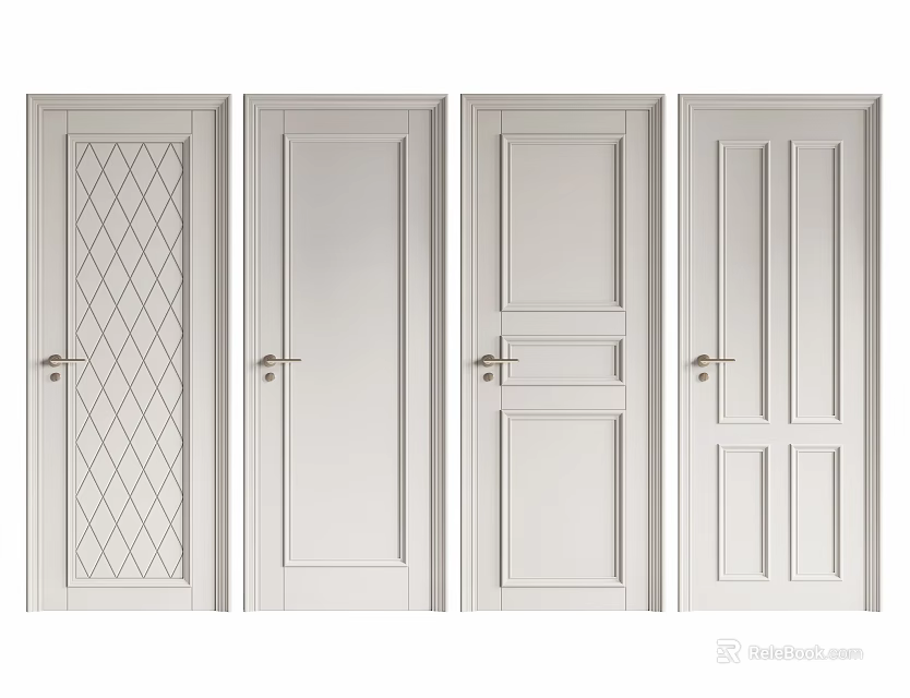 White Interior Hinged Doors With Various Panel Designs For Home 3d model