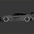 Silver Modified BMW Sports Car With Rear Spoiler Red Side Mirrors And Black Wheels