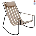 Modern Leisure Chair with Brown Striped Seat Black Metal Frame Armrests and Cushion