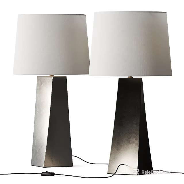 Two Modern Geometric Table Lamps With White Fabric Shades And Metal Bases 3d model 