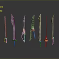 Multiple Decorative Swords With Various Designs Sharp Blades And Reflections On Dark Background 3d model