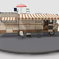 Camper Van Featuring Red White Striped Awning Outdoor Umbrella And Chairs