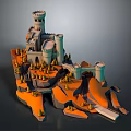 3D Castle Model with Multiple Towers Surrounded by Orange Hills and Green Trees 3d model