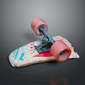 Colorful Painted Skateboard Deck With Red Wheels And Metal Trucks