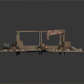 Wooden Platform With Canvas Awning Clay Pots And Crates On Stone Ground