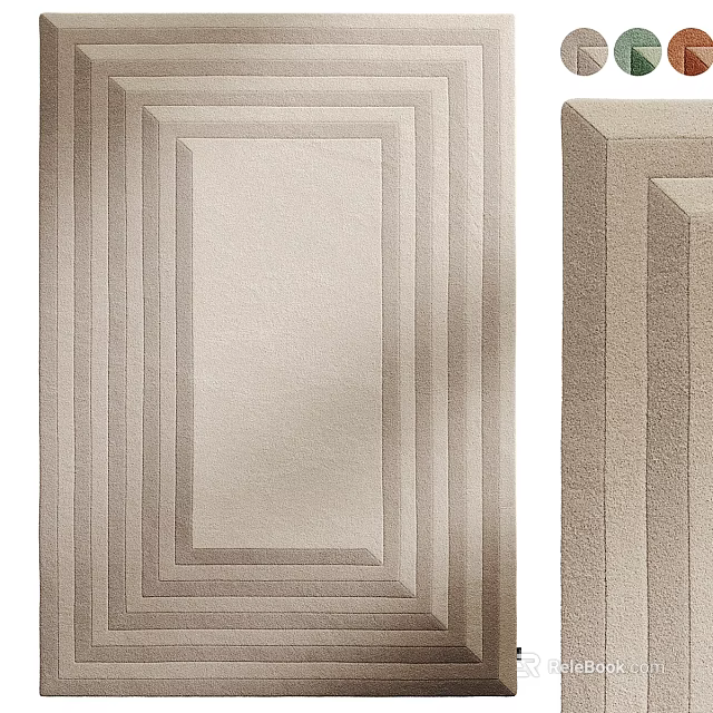 Soft Plush Square Rug With Beige Color And Layered Geometric Border Design 3d model 