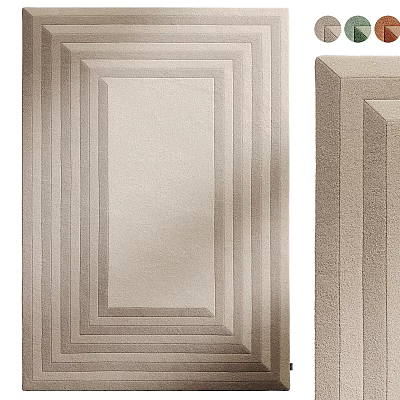 Soft Plush Square Rug With Beige Color And Layered Geometric Border Design 3d model