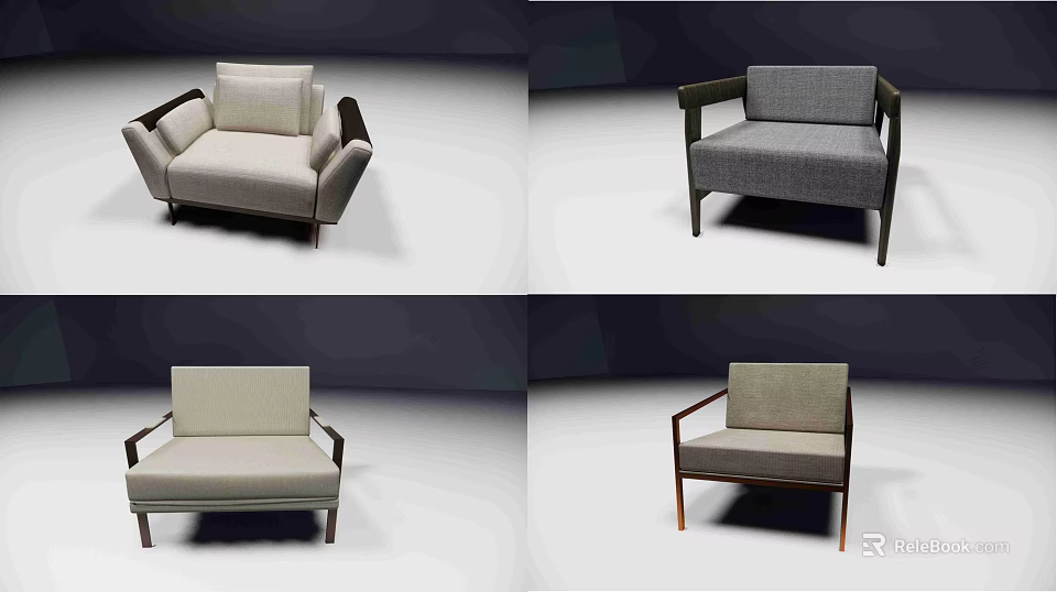 Modern Single Seater Sofa With Upholstered Design And Wooden Armrest Frames 3d model 