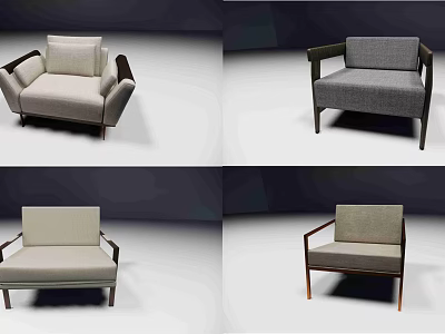 Modern Single Seater Sofa With Upholstered Design And Wooden Armrest Frames 3d model
