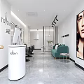 Modern Hair Salon Interior With White Reception Desk Green Sofa And Long Hair Poster