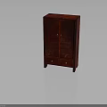 Red Wooden Cabinet With Double Doors Bottom Drawers And Golden Handles