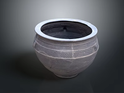 Gray Textured Ceramic Jar With Ancient Design Isolated On Dark Background 3d model
