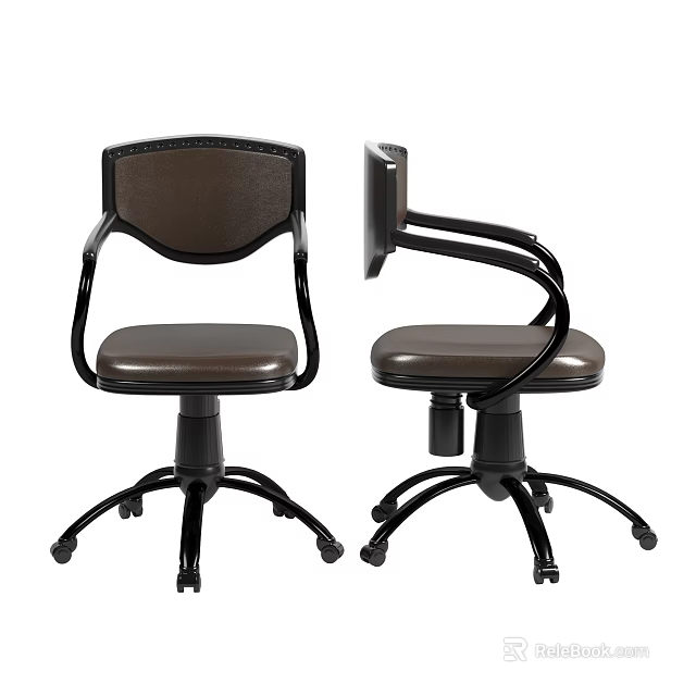 Leather Upholstered Office Chair With Adjustable Height Swivel Base Armrests And Rolling Casters 3d model 