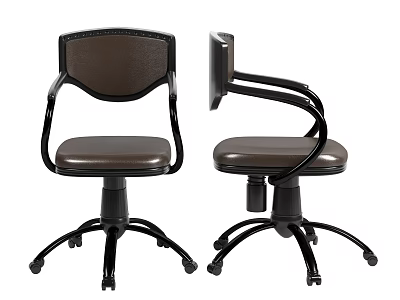 Leather Upholstered Office Chair With Adjustable Height Swivel Base Armrests And Rolling Casters 3d model