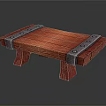 Rustic Red Wooden Bench With Solid Wood Planks And Metal Corner Brackets 3d model