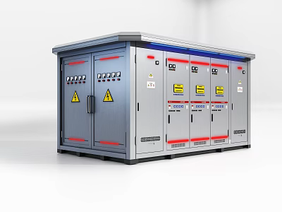 Public Utility Electrical Distribution Cabinet With Metal Enclosure Multiple Doors And Warning Signs 3d model
