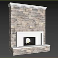 Modern Fireplace With Stone Wall Backdrop White Frame And Flames 3d model
