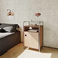 Modern Wooden Bedside Table With Metal Frame Glass Top Lamp And Storage Cabinet