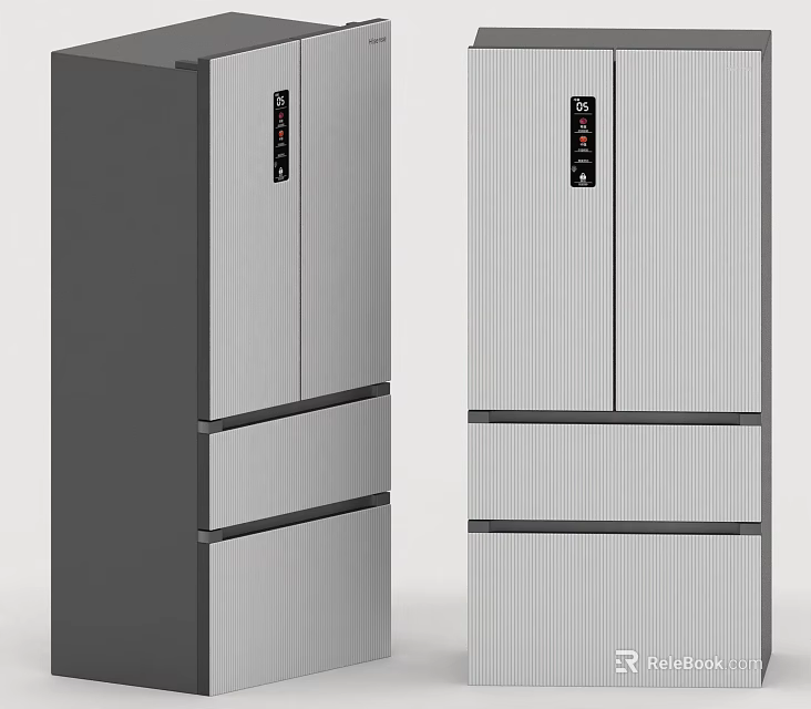 Modern Home Appliances Double Door Refrigerators With Vertical Stripe Design And Digital 3d model 