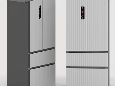 Modern Home Appliances Double Door Refrigerators With Vertical Stripe Design And Digital 3d model