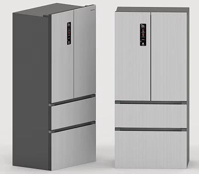 Modern Home Appliances Double Door Refrigerators With Vertical Stripe Design And Digital 3d model
