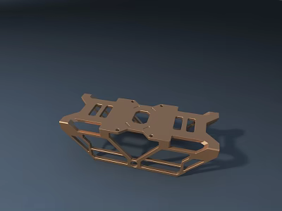 Golden Metal Sculpture Carving With Geometric Design And Hollowed Mechanical Bracket Structure 3d model