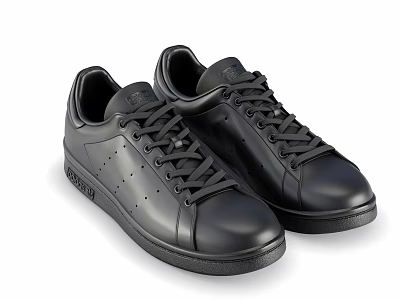 Classic Leather Black Sneakers With Round Toe And Lace Up Design For Casual Wear 3d model