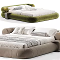 Modern Upholstered Double Bed With Soft Fabric Plush Pillows And Color Options