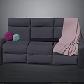Modern Comfortable Gray Sofa With Pink Blanket And Colorful Cushions