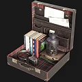 Vintage Suitcase Wall Decor With Books Lantern Radio And Papers