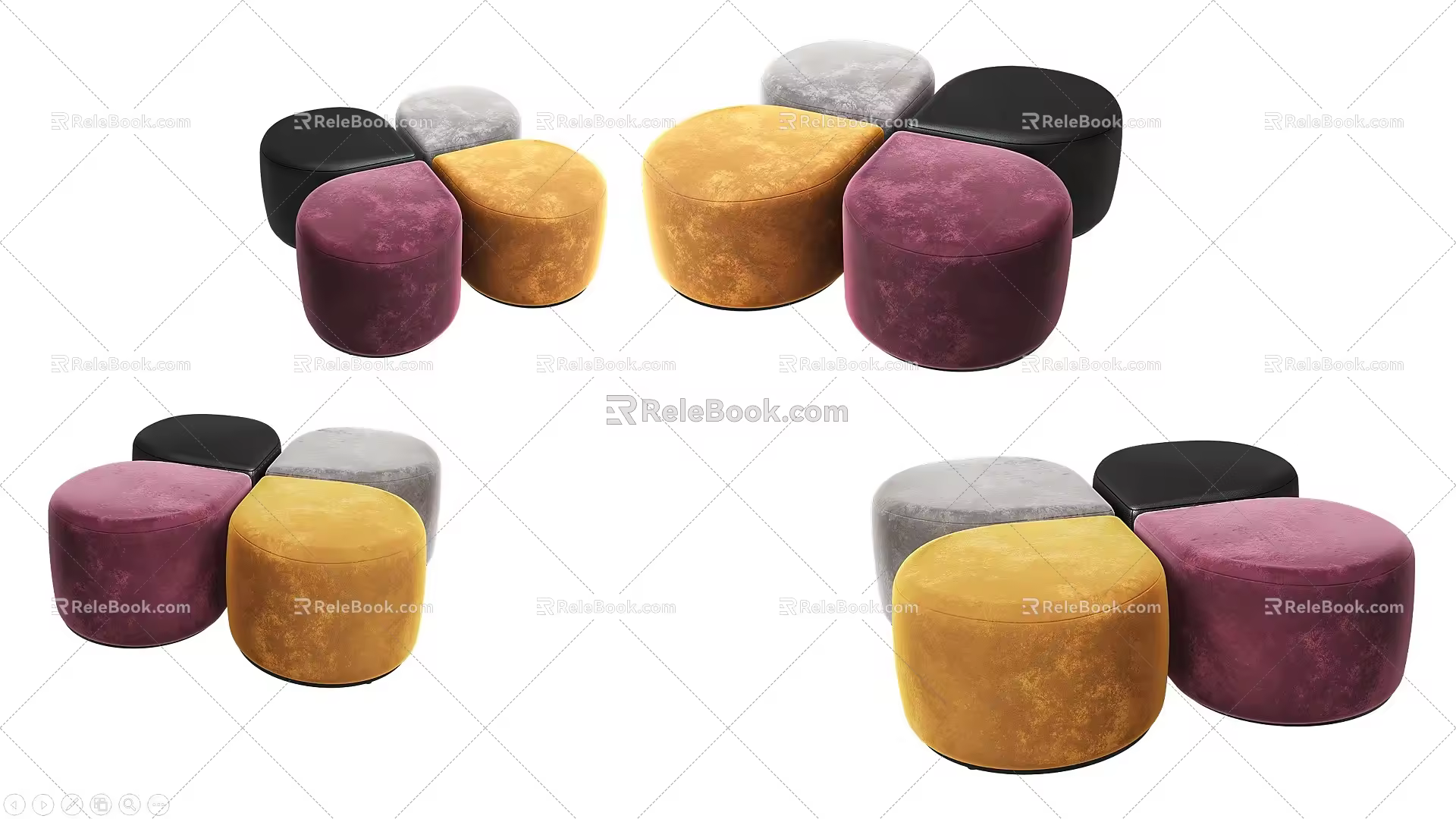 Low Stool Fabric Sofa Stool Shoe Changing Stool Tufting Stool Bench Bed End Stool Tufting Bench Special-shaped Stool European Style Art Stool American Style Children Stool 3d model