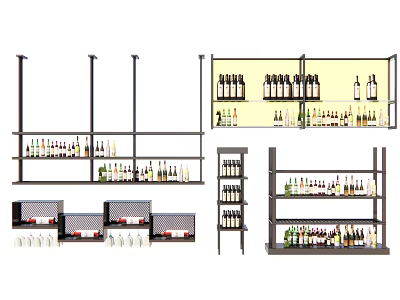 Modern Wine Cabinet Design With Multiple Shelves For Wine Bottles And Glassware 3d model