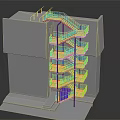 Building Model With Multi Storey Structure Yellow Stairs Blue Pillars And Railings 3d model