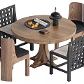 Wooden Round Dining Table Set With Four Lattice Back Chairs And Decorative Tray