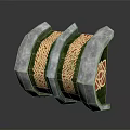 Three Piece Gray Framed Decorative Living Accessory With Gold Patterns And Green Glow