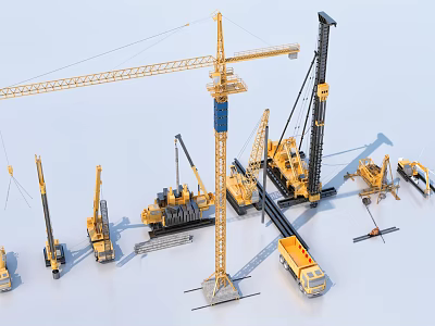 Heavy Duty Utility Vehicles With Tower Crane Road Roller Truck And Construction Machinery 3d model