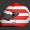 Red And White Racing Helmet With Bell Brand Transparent Visor And Striped Design