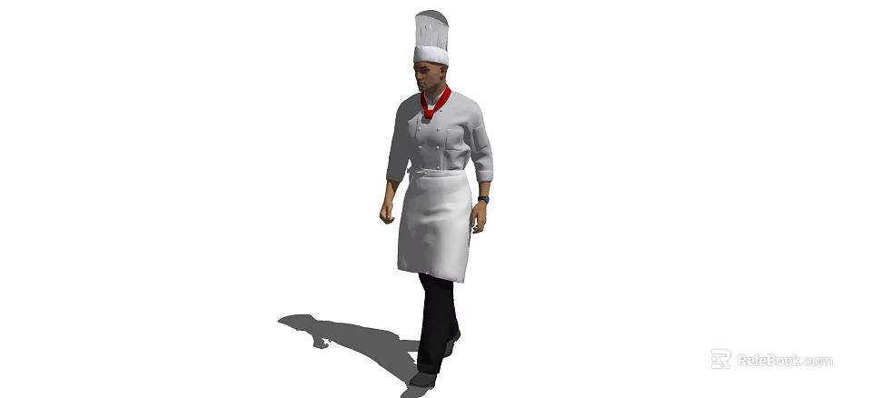 Walking Man As Professional Chef Wearing White Uniform And Chef Hat 3d model