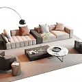 Modern Sofa and Coffee Table Set with Throw Pillows Floor Lamp and Marble Top Table 3d model
