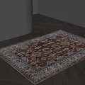 Vintage Square Rug With Intricate Pattern And Red Beige Blue Tones On Herringbone Wooden Floor