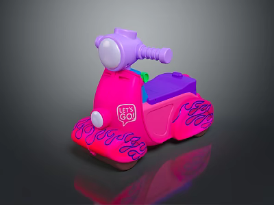 Pink Purple Kids Toy Scooter With Purple Headlight LET'S GO Lettering And Decorative Patterns 3d model