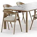 Modern Dining Table Set With Marble Top Wooden Frame And Comfortable Chairs 3d model