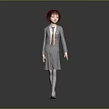 Red Haired Girl In Gray School Uniform With Red Tie White Stockings And Black Shoes