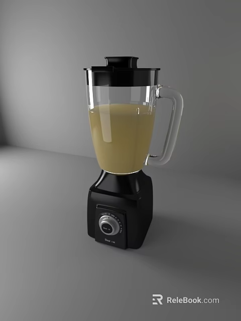 Modern Black Blender With Transparent Glass Jar And Yellow Liquid Inside 3d model 