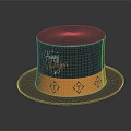 Black Top Hat with Orange Band Diamond Pattern and Happy New Year Design