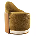 Brown Shaggy Fabric Sofa Stool With Leather Trim And Metallic Base Modern Design