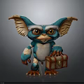 Blue Fantasy Creature With Large Ears White Fur Holding Treasure Chest